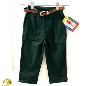 Vintage McKids Boys Holiday Dark Green Pleated Cotton Chino Pants Sz 3T New W/t